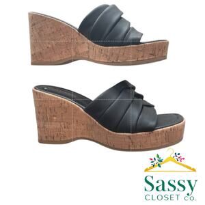 Calvin Klein Black Wedge Sandals Crisscross Comfort Women’s 7 NWOT 3.5” Heel